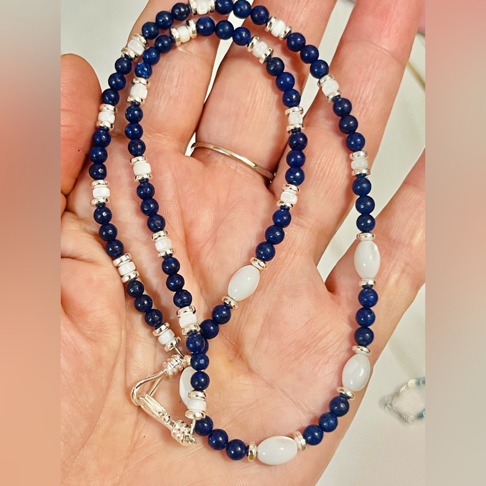 Southwest Beaded Necklace Lapis Lazuli Mother Of Pearl Hematite Beads Sz 18”